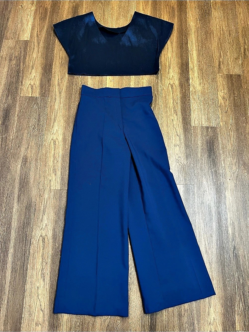 Carolina Soma Blue Wide Leg Pants Set With Crop Boxy Top Set Size 4